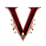 Decorative letter 'V' with a maroon center and rose gold edges on a white background