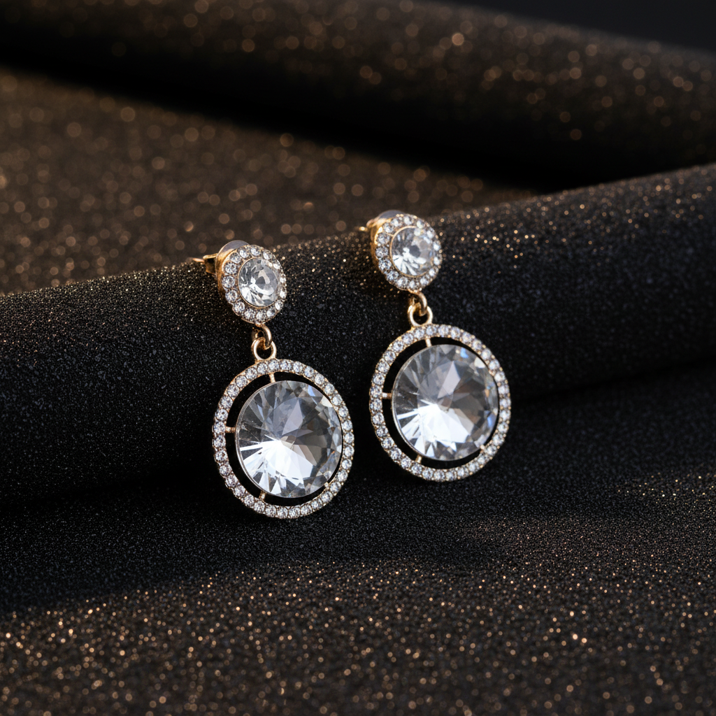 Pair of diamond earrings on a black background
