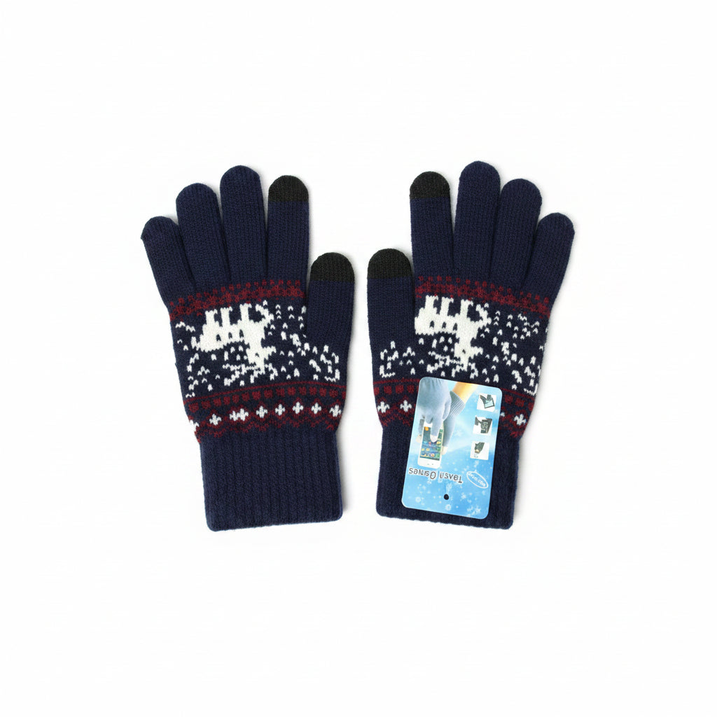 1771J - Navy - Touchscreen Gloves - Reindeer Pattern