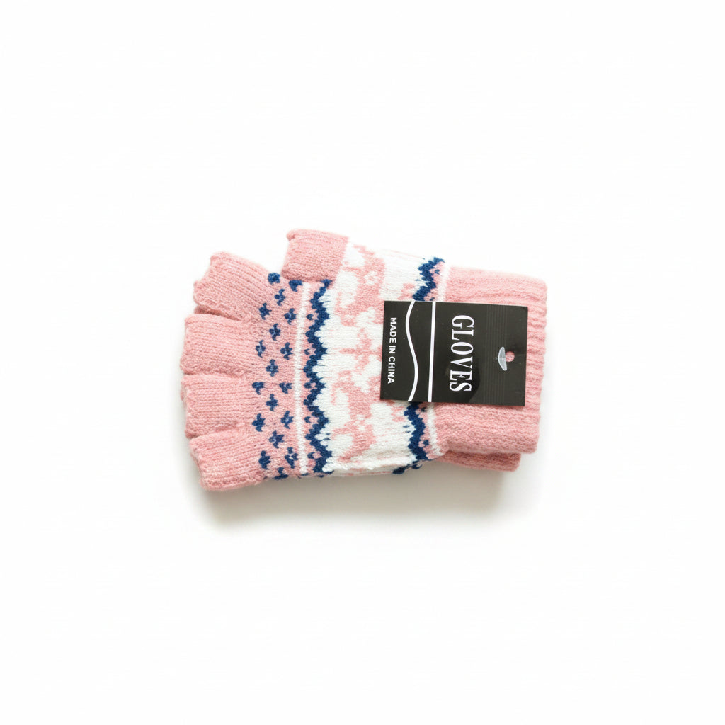 W1773 - Women's Fingerless Fair Isle Knit Gloves