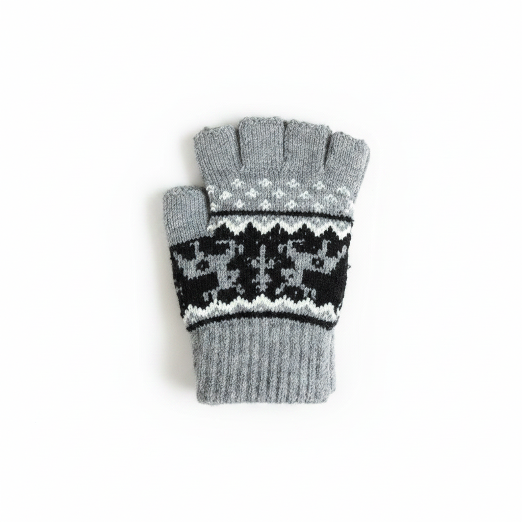 W1773 - Women's Fingerless Fair Isle Knit Gloves