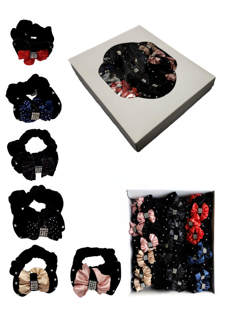 SA-165 - Velvet Bow Tie Scrunchies - 24 Pcs Assorted Colours