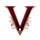 Decorative letter 'V' with a maroon center and rose gold edges on a white background