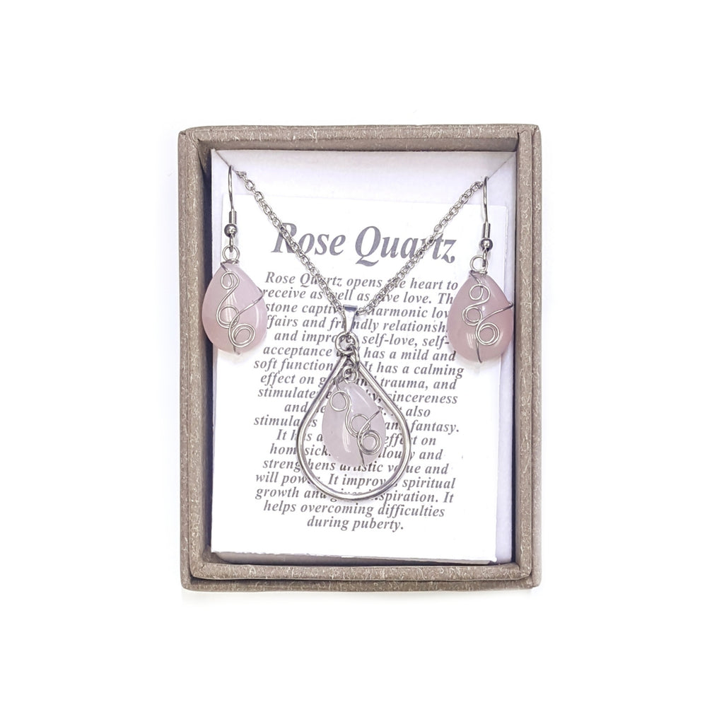 2000 - Rose Quartz Pendant Necklace and Earring Set