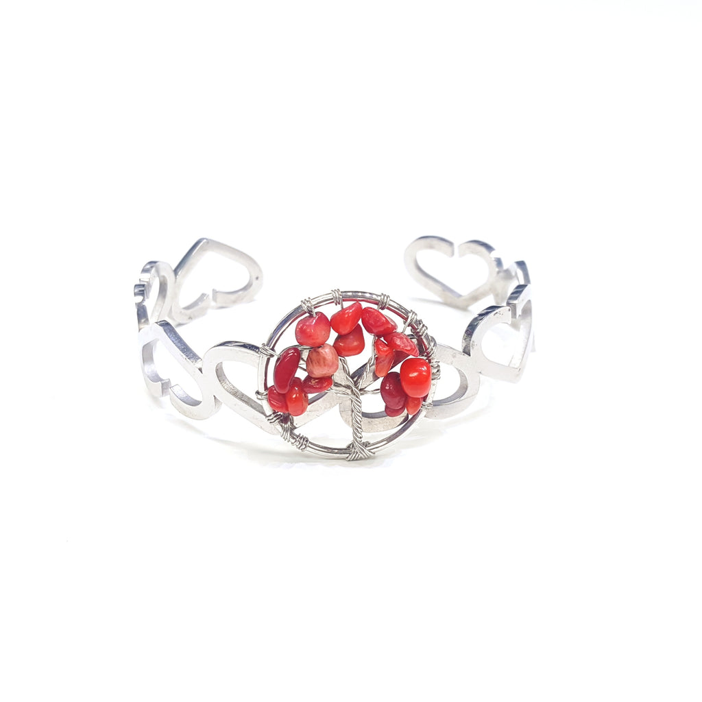 2049 - Coral Tree of Life Stainless Steel Bangle