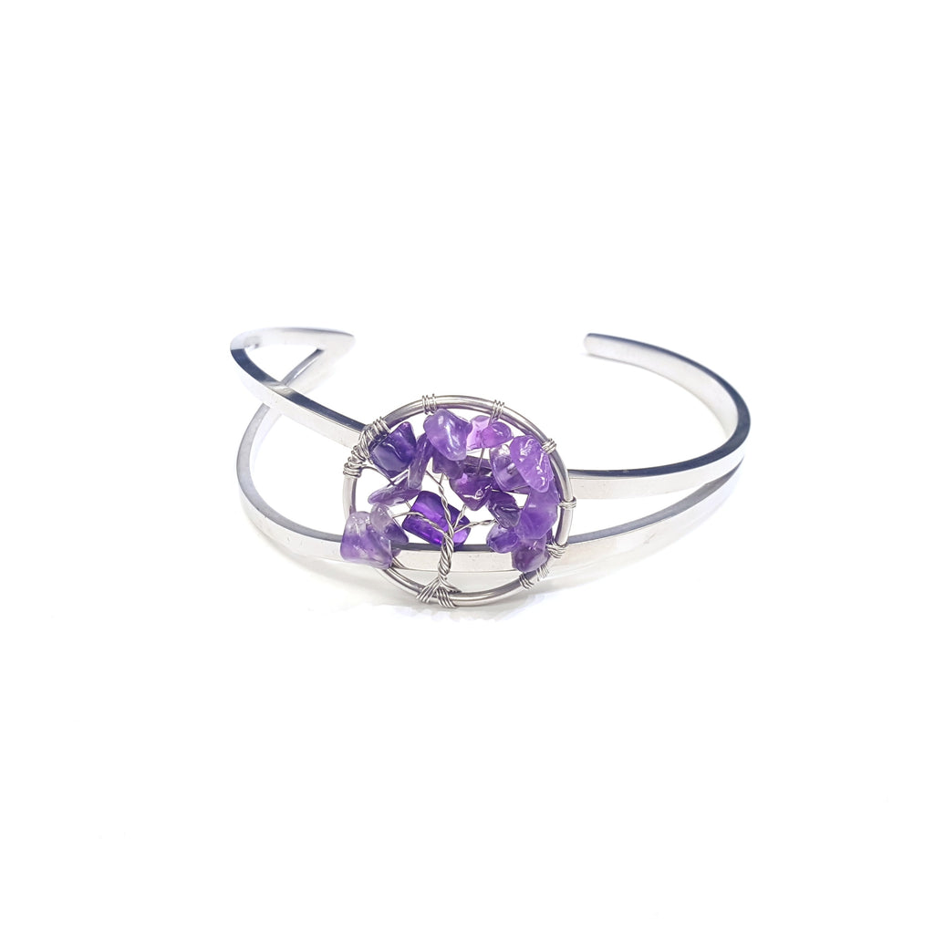 2044 - Amethyst Tree of Life Stainless Steel Bangle