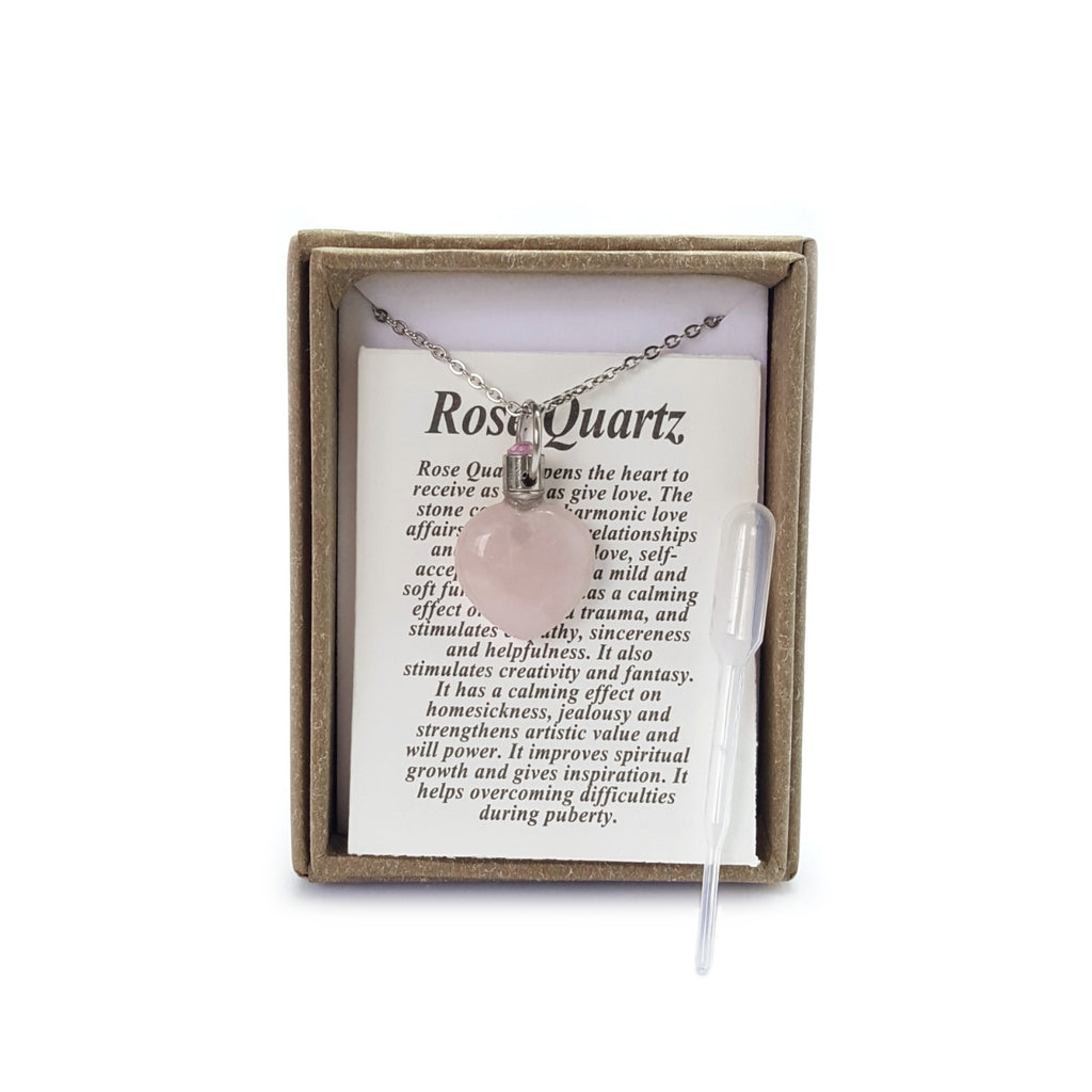2016 - Rose Quartz Heart Essential Oil Bottle Pendant Necklace
