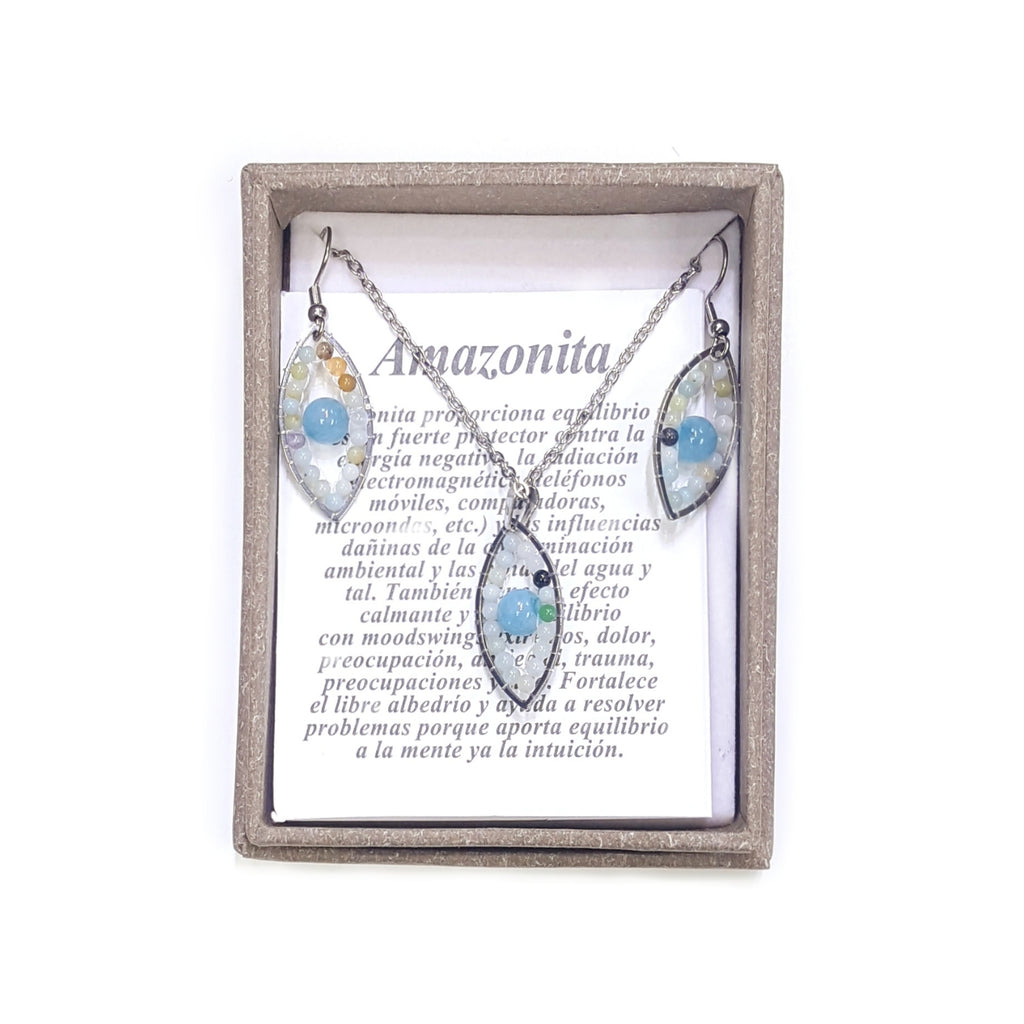 1999 - Amazonite Evil Eye Pendant Necklace and Earring Set