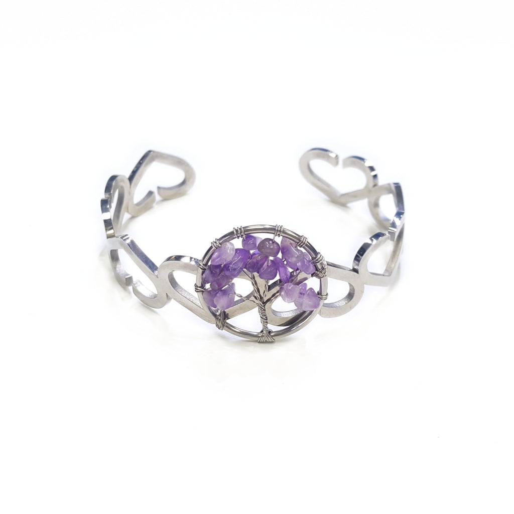 2048 - Amethyst Tree of Life Stainless Steel Bangle