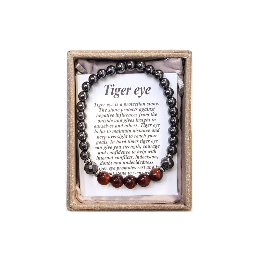 2033 - Hematite Bracelet with Red Tiger Eye Accents – 6mm