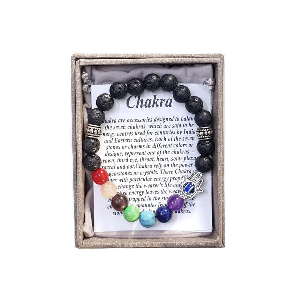 1988 - Lava Rock Chakra Bracelet with Hand of Fatima Charm – 8mm