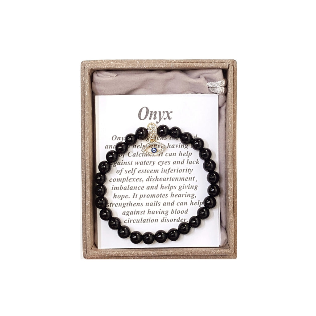 2029 - Onyx Bracelet with Evil Eye Charm – 6mm