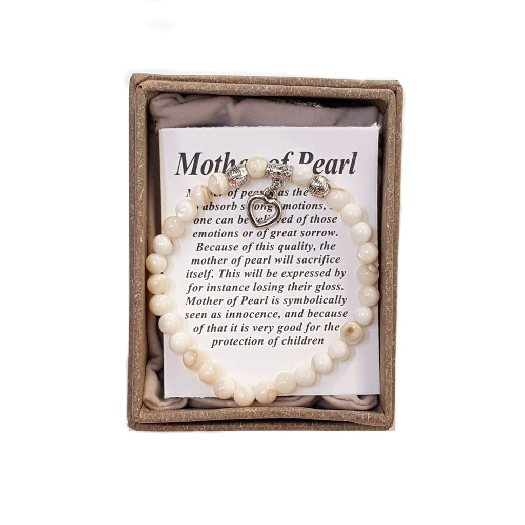 2038 - Mother of Pearl Bracelet - Heart Charm - 6mm, about 18cm