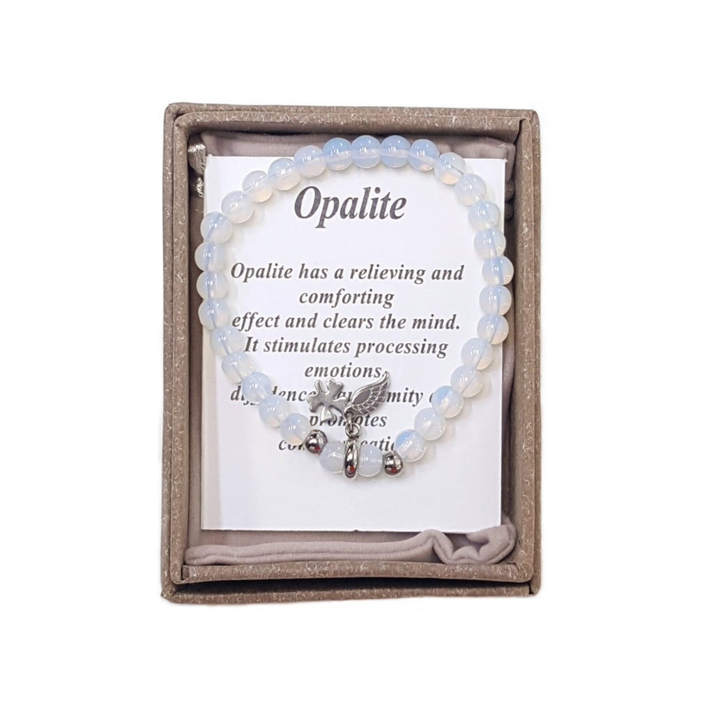 2037 - Opalite Bracelet with Clover & Angel Wing Charms – 6mm