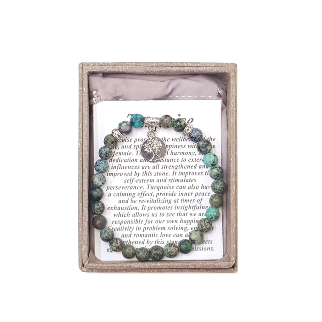 2036 - African Turquoise Bracelet with Tree of Life Charm – 6mm