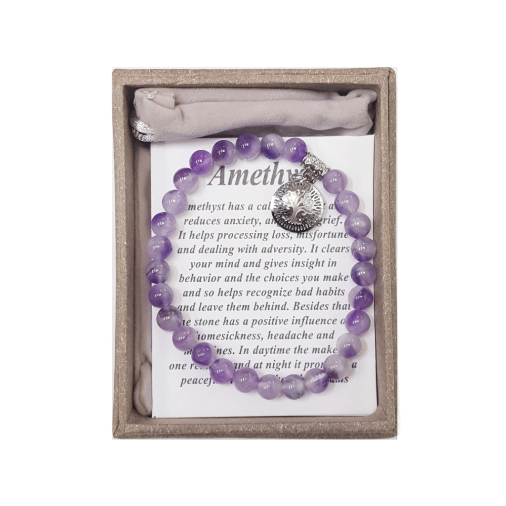 1972 - Amethyst Bracelet with Stainless Steel Tree of Life Charm – 6mm