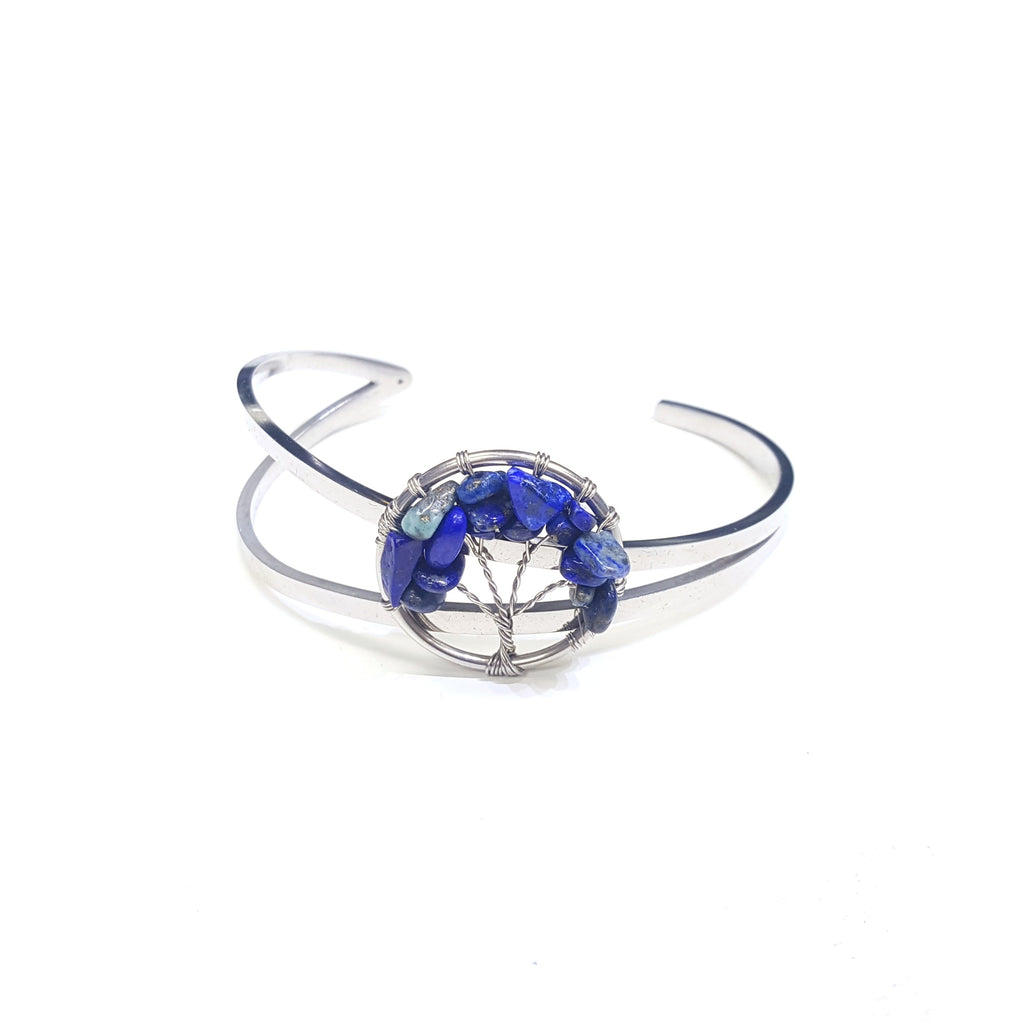 2046 - Lapis Lazuli Tree of Life Stainless Steel Bangle